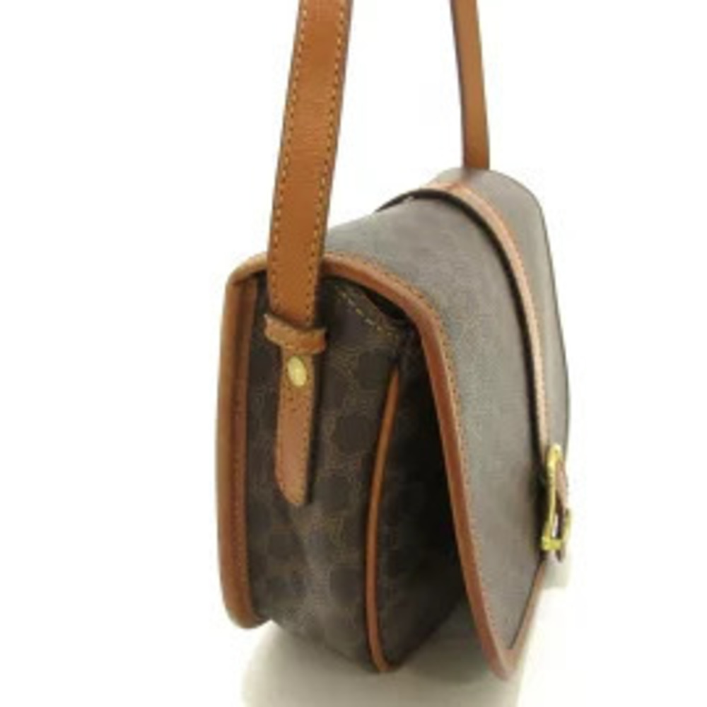Celine Macadam Shoulder Bag Dark Brown Polyvinyl Chloride Leather